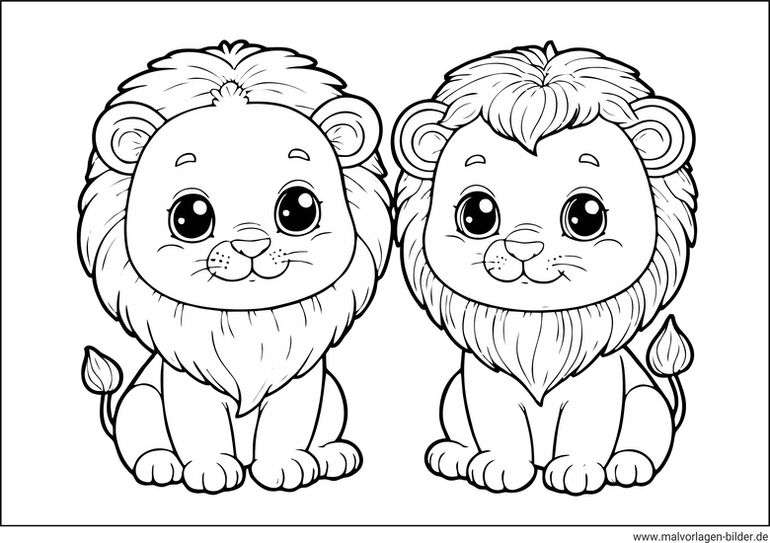 Ausmalbild niedliche Löwen kostenlos