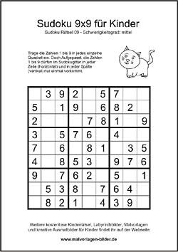 Kinder Sudoku zum kostenlosen Ausdrucken mit Lösung