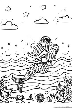 Meerjungfrau im Meer Ausmalbilder einfach