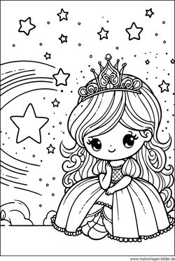 Ausmalbild Prinzessin Sterne und eine Sternschnuppe