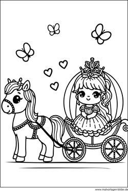 Prinzessin Kutsche Pferd Ausmalbild