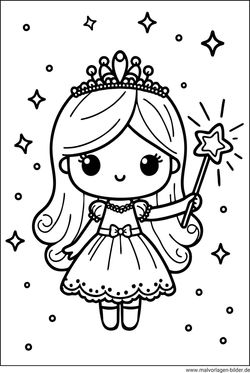 Prinzessin mit Zauberstab und Sterne Ausmalbild