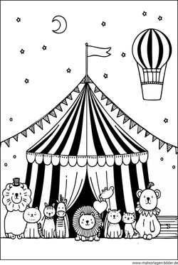 Ausmalbild Tiere Zirkus Zelt