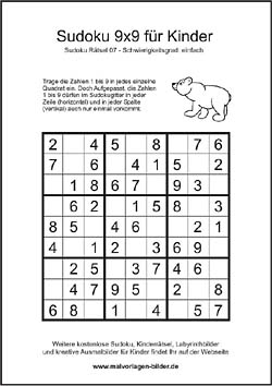 Kinder Sudoku zum Ausdrucken mit Lösung